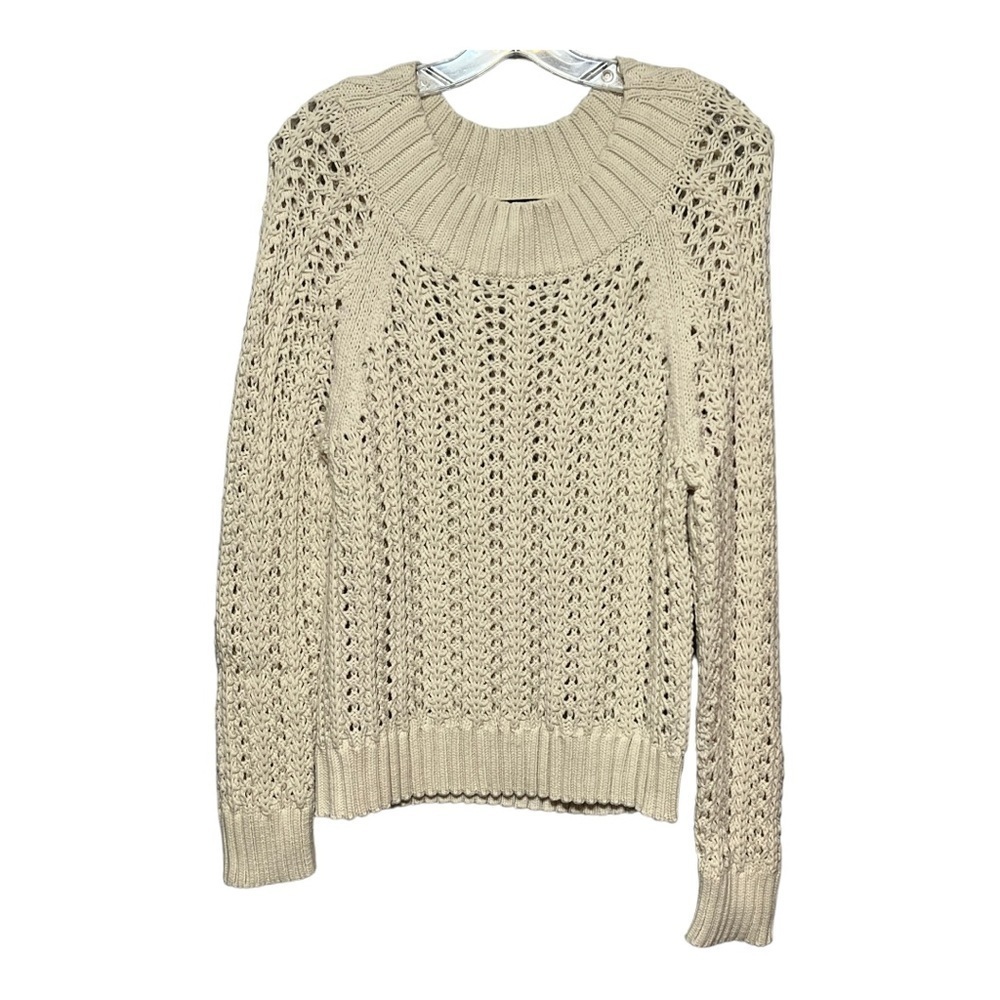 J.Crew Pointelle Knit Sweater Ivory Round Neck Ribbed Trim Small